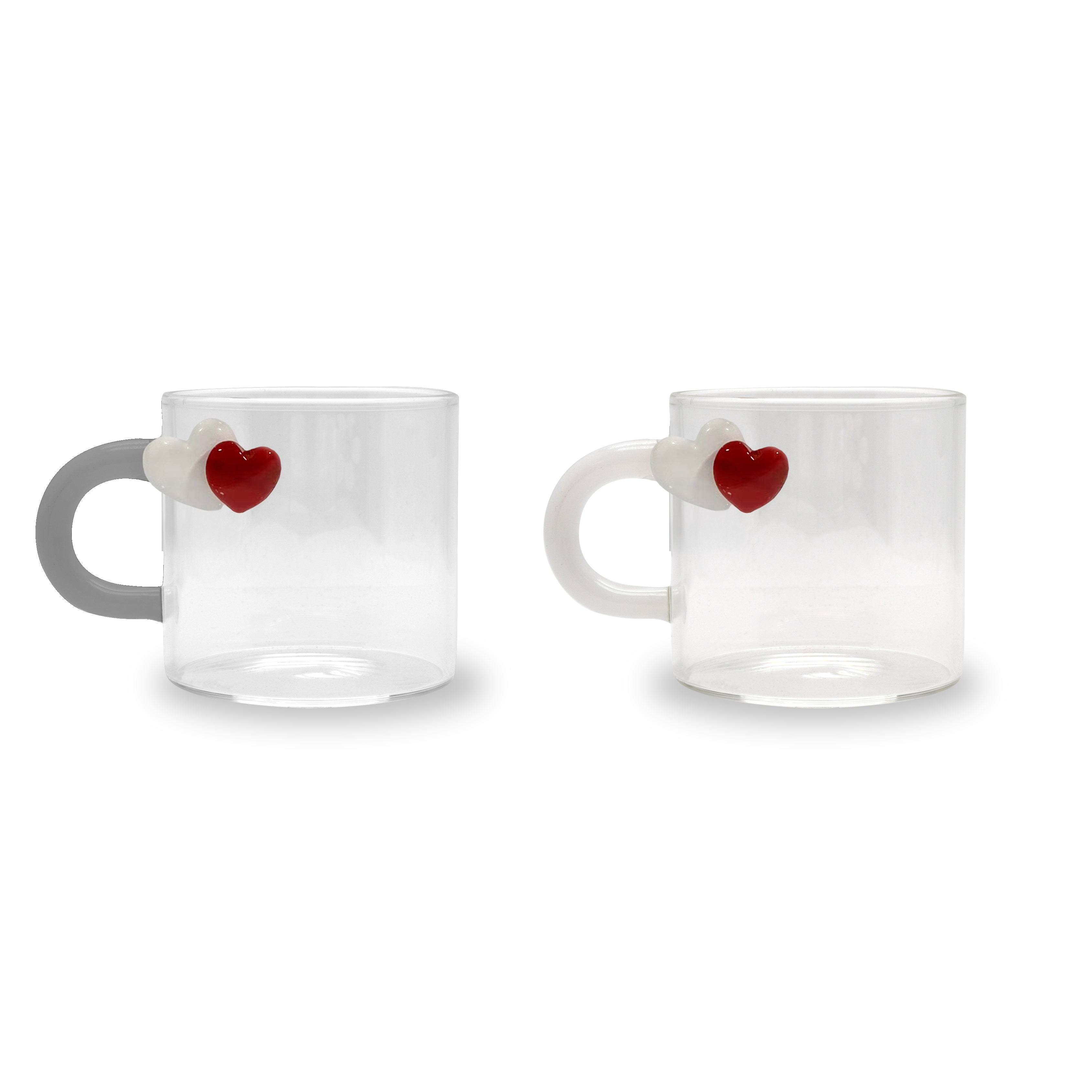Set 2 tazzine in vetro con manico colorato e decoro esterno in vetro colorato con figura Cuori | WD Lifestyle