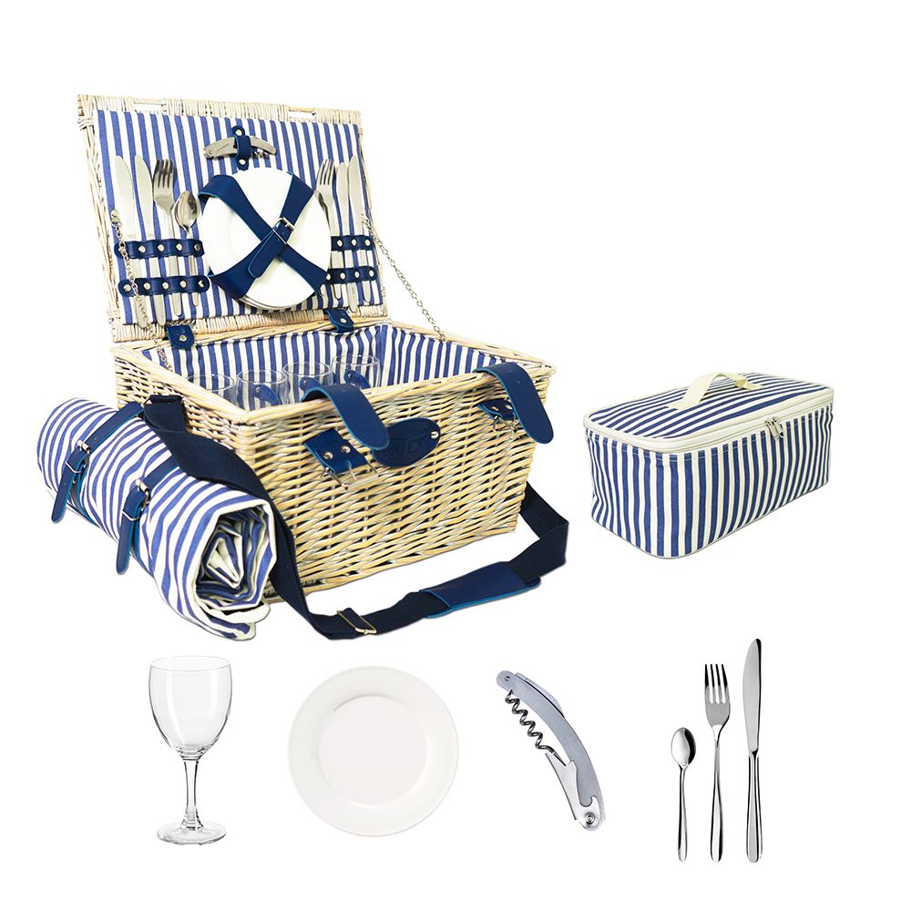 Cestino da pic nic in vimini per 4 persone bianco e blu | WD Lifestyle Austin Line