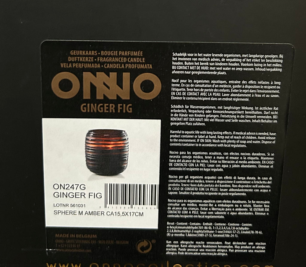 Candela Sphere Amber ONNO Collection - Fragranza Ginger Fig - Medium Size 15,5x17 cm