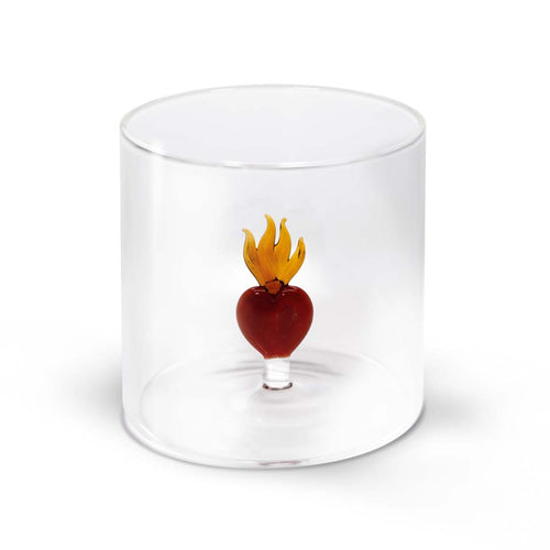 Bicchiere in vetro borosilicato con soggetto in vetro colorato all'interno fantasia cuori | WD Lifestyle