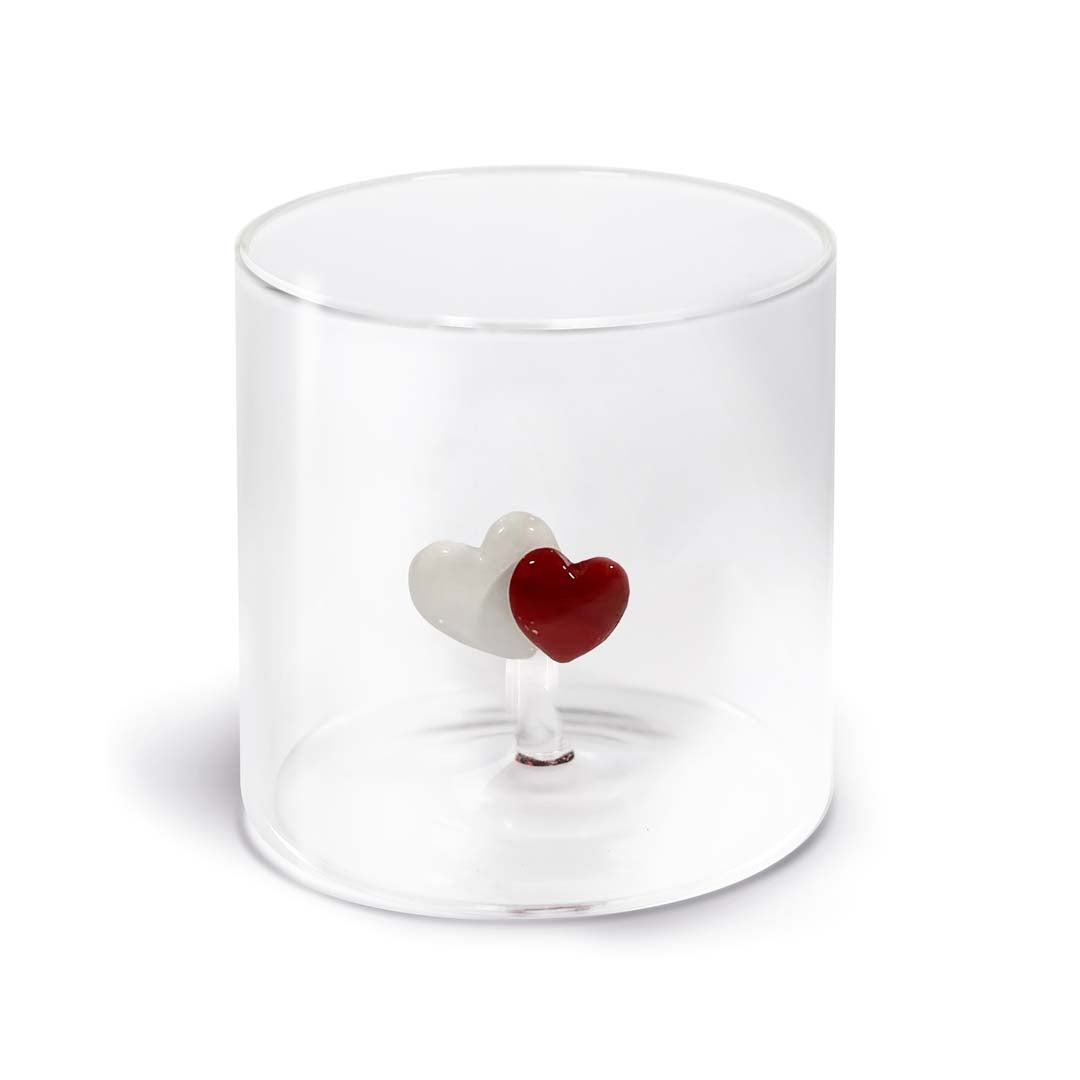 Bicchiere in vetro borosilicato con soggetto in vetro colorato all'interno fantasia cuori | WD Lifestyle