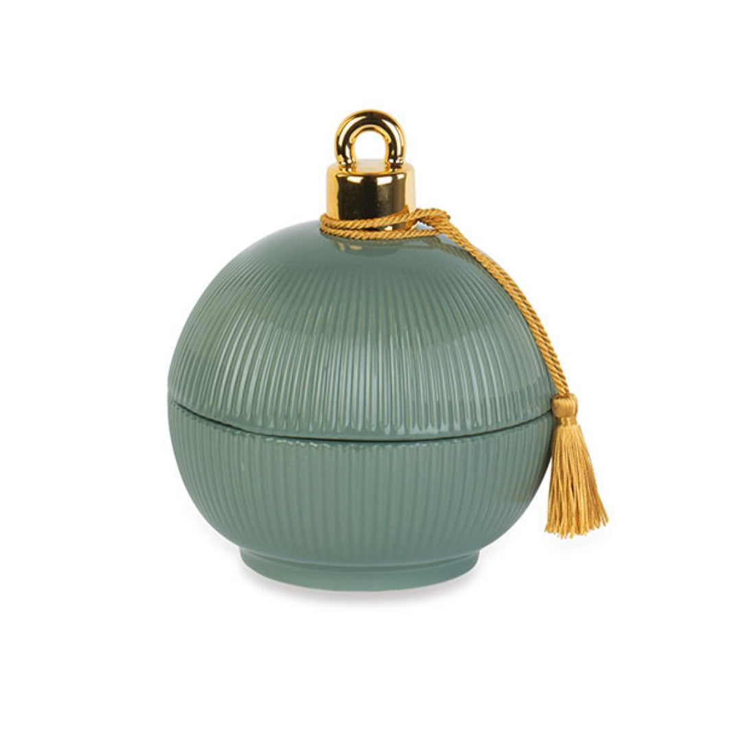 Sfera in ceramica lavorazione plissè con candela profumata colore indaco