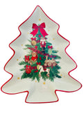 Vassoio in ceramica da portata a forma di abete con fantasia natalizia